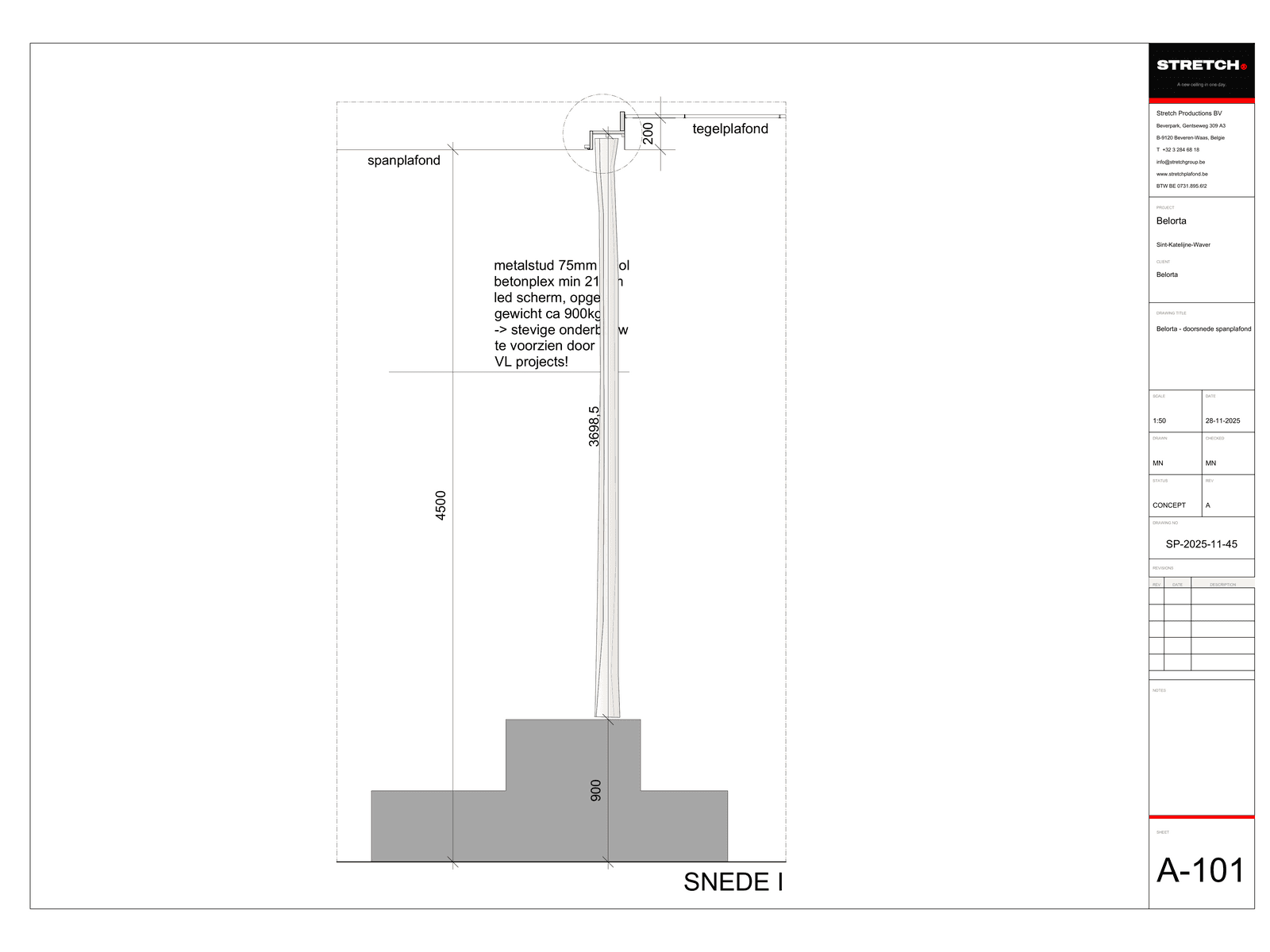 Floating coving ceiling — technical drawing